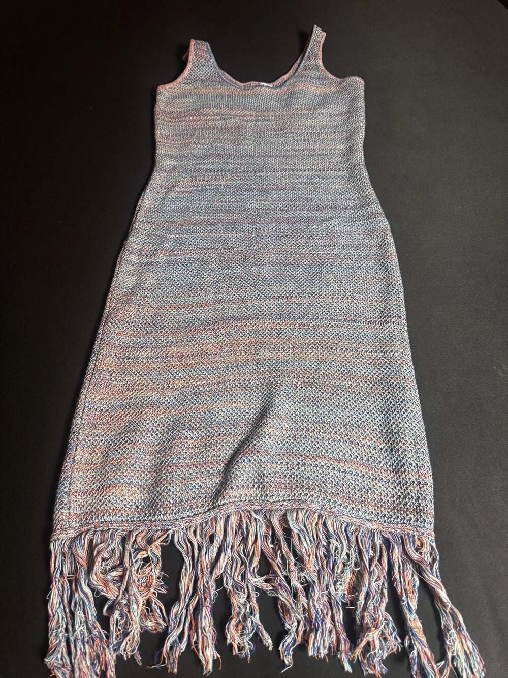 Future Collective Alani Noelle Multicolored Knit Fringe Trim Sleeveless Dress